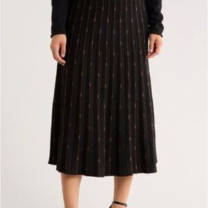 Max Studio Black Pleated Midi Skirt with Gold Detail
